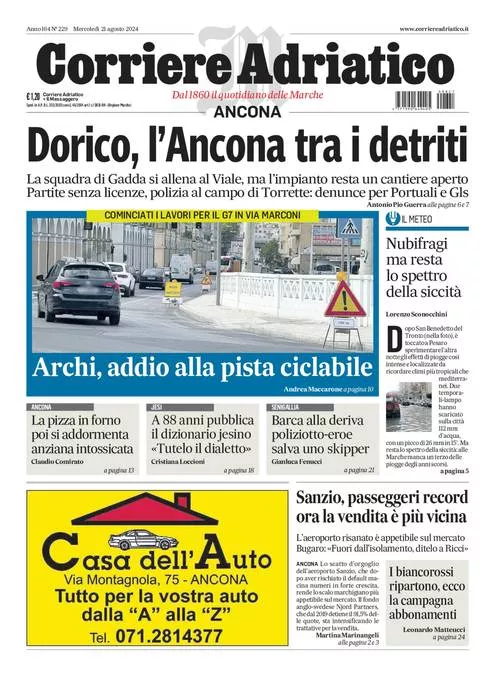 Prima-pagina-corriere adriatico-edizione-di-oggi-21-08-2024